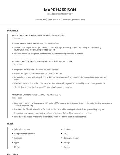 Dell Technician Support Resume