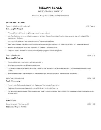 Demographic Analyst Resume