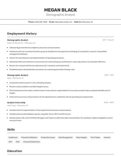 Demographic Analyst Resume