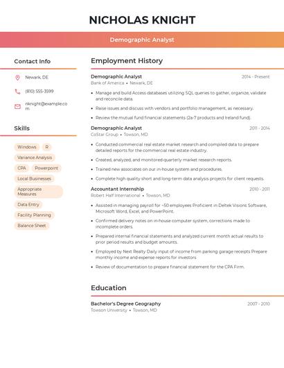 Demographic Analyst Resume