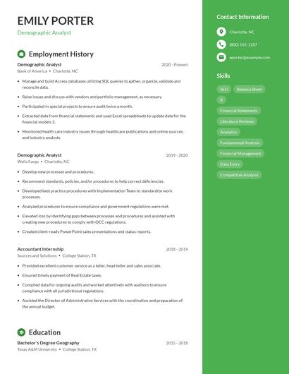 Demographic Analyst Resume