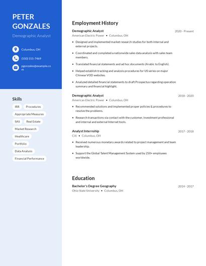 Demographic Analyst Resume