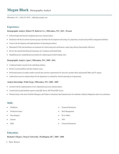 Demographic Analyst Resume