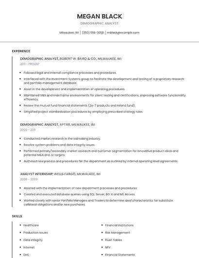 Demographic Analyst Resume