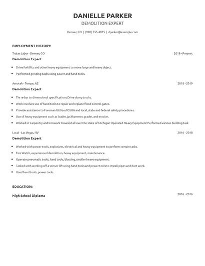 Demolition Expert Resume