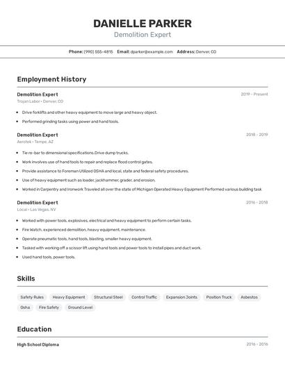 Demolition Expert Resume