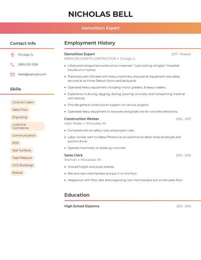 Demolition Expert Resume