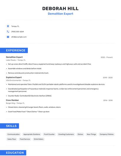 Demolition Expert Resume