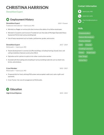 Demolition Expert Resume