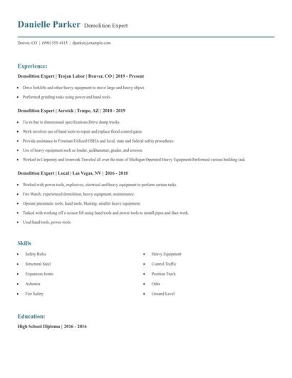 Demolition Expert Resume