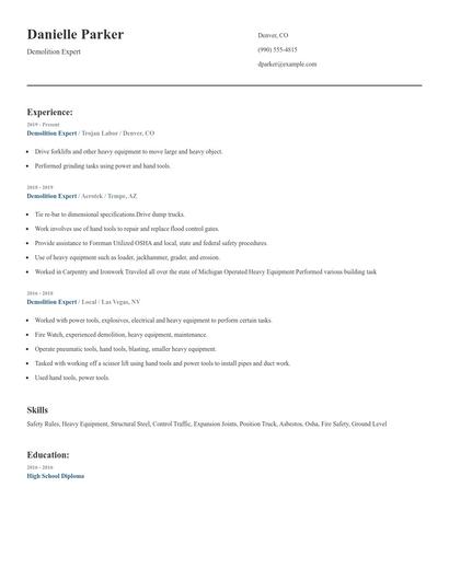 Demolition Expert Resume