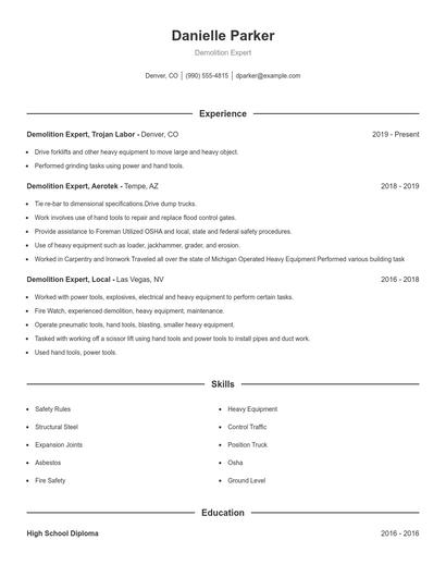 Demolition Expert Resume