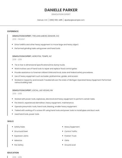 Demolition Expert Resume