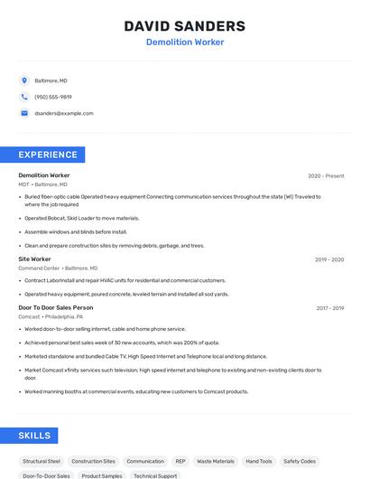 Demolition Worker Resume