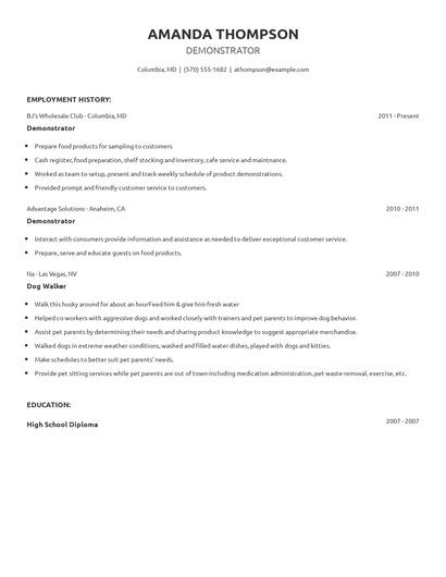 Demonstrator Resume