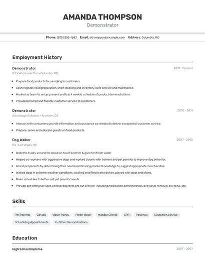 Demonstrator Resume