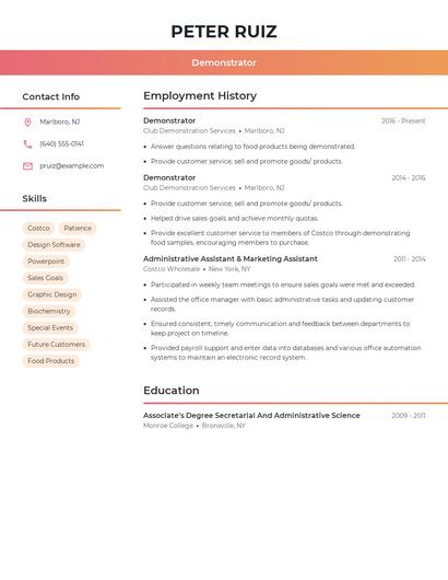 Demonstrator Resume