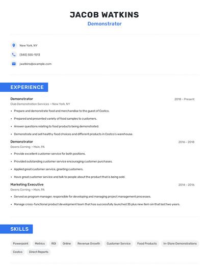 Demonstrator Resume