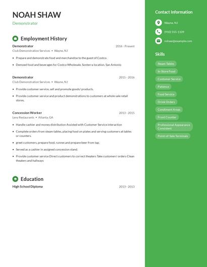 Demonstrator Resume