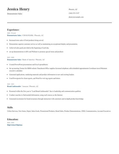 Demonstrator Sales Resume