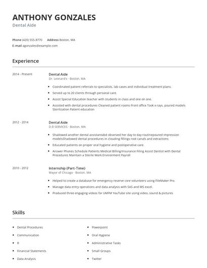 Dental Aide Resume