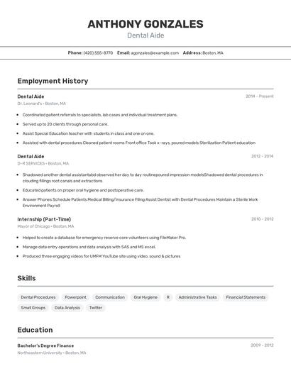 Dental Aide Resume