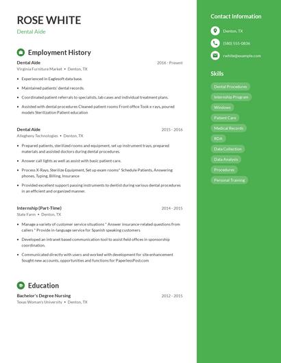 Dental Aide Resume