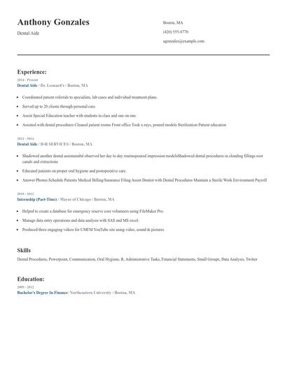 Dental Aide Resume