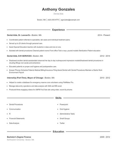 Dental Aide Resume