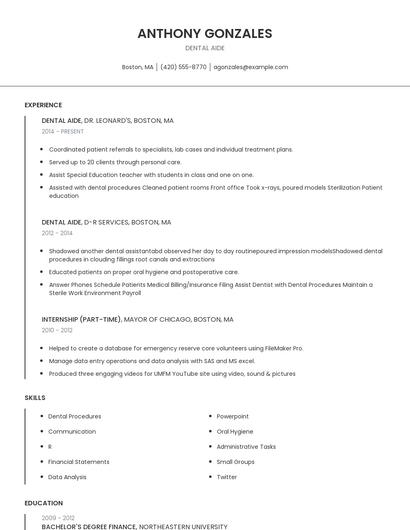 Dental Aide Resume