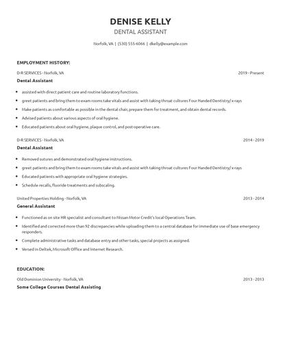 Dental Assistant Resume