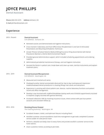Dental Assistant Resume