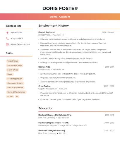 Dental Assistant Resume