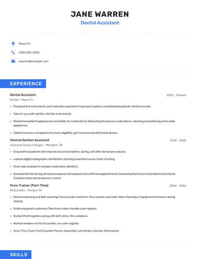 Dental Assistant Resume