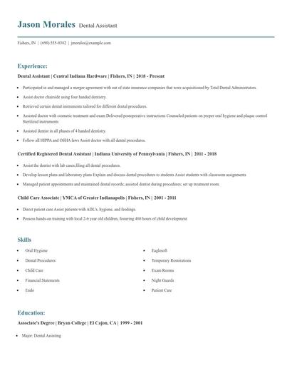 Dental Assistant Resume