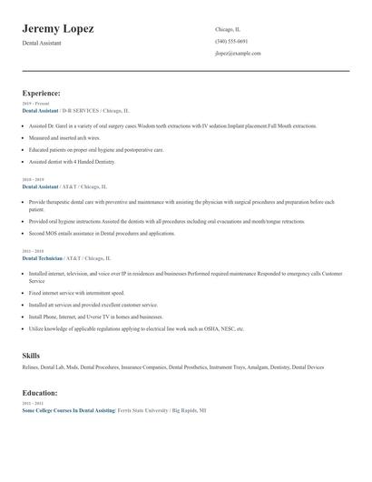 Dental Assistant Resume
