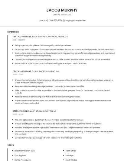 Dental Assistant Resume