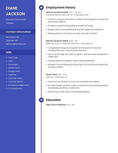 Dental Ceramist Helper Resume