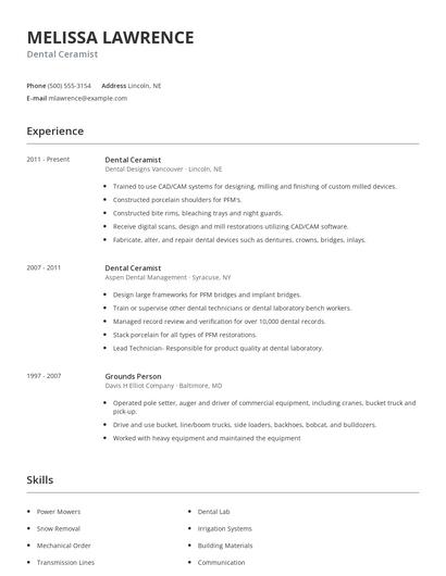 Dental Ceramist Resume