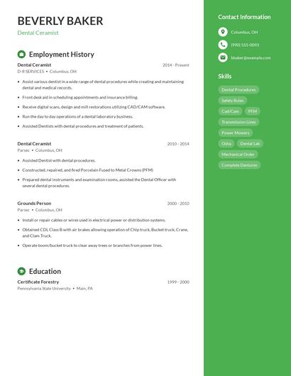 Dental Ceramist Resume