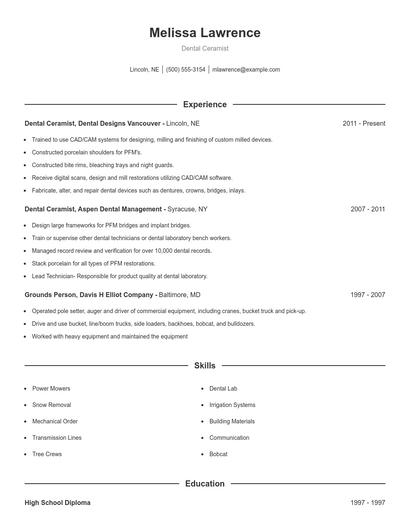 Dental Ceramist Resume