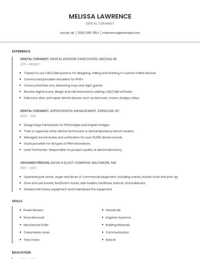 Dental Ceramist Resume