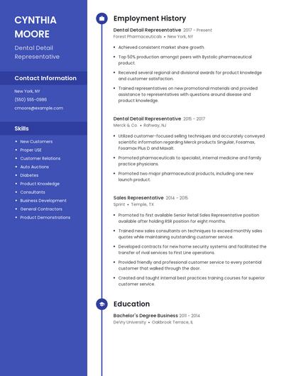 Dental Detail Representative Resume