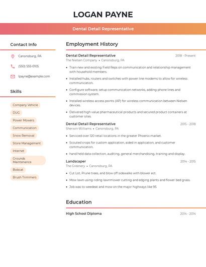 Dental Detail Representative Resume