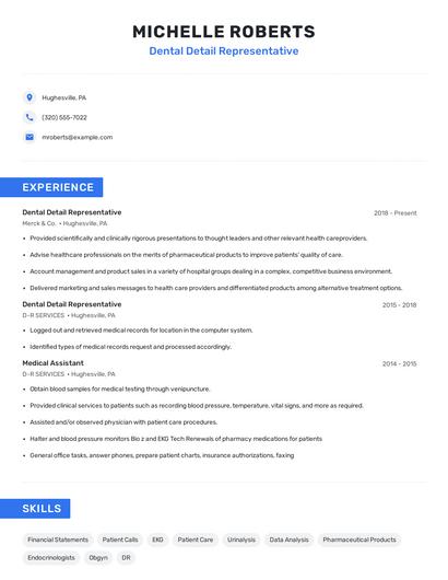 Dental Detail Representative Resume