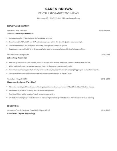 Dental Laboratory Technician Resume
