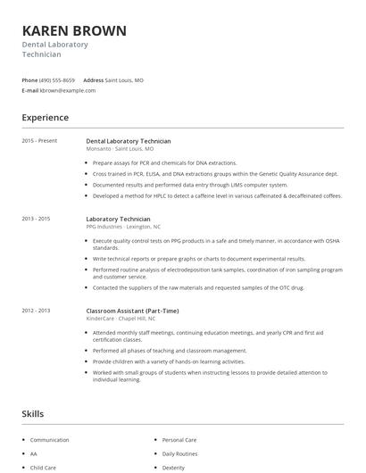Dental Laboratory Technician Resume