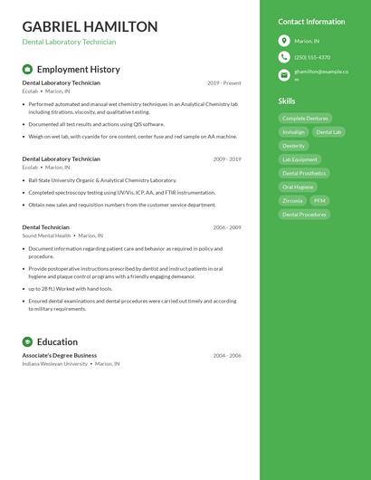 Dental Laboratory Technician Resume