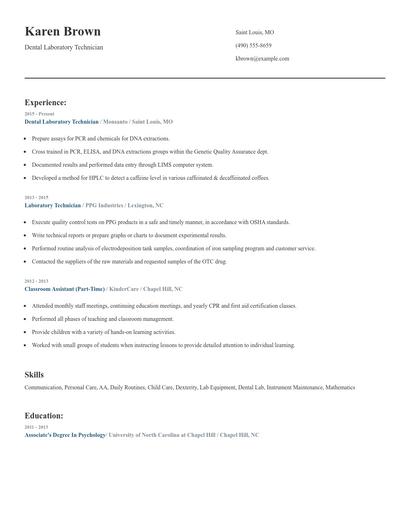 Dental Laboratory Technician Resume