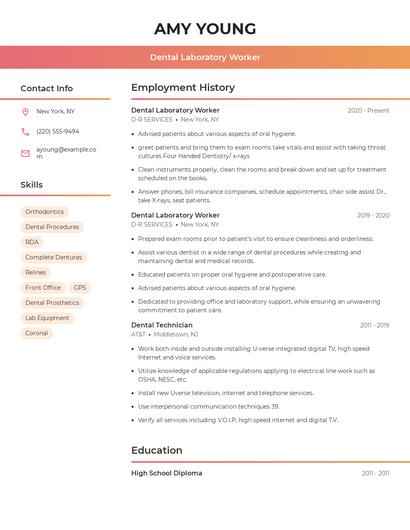 Dental Laboratory Worker Resume